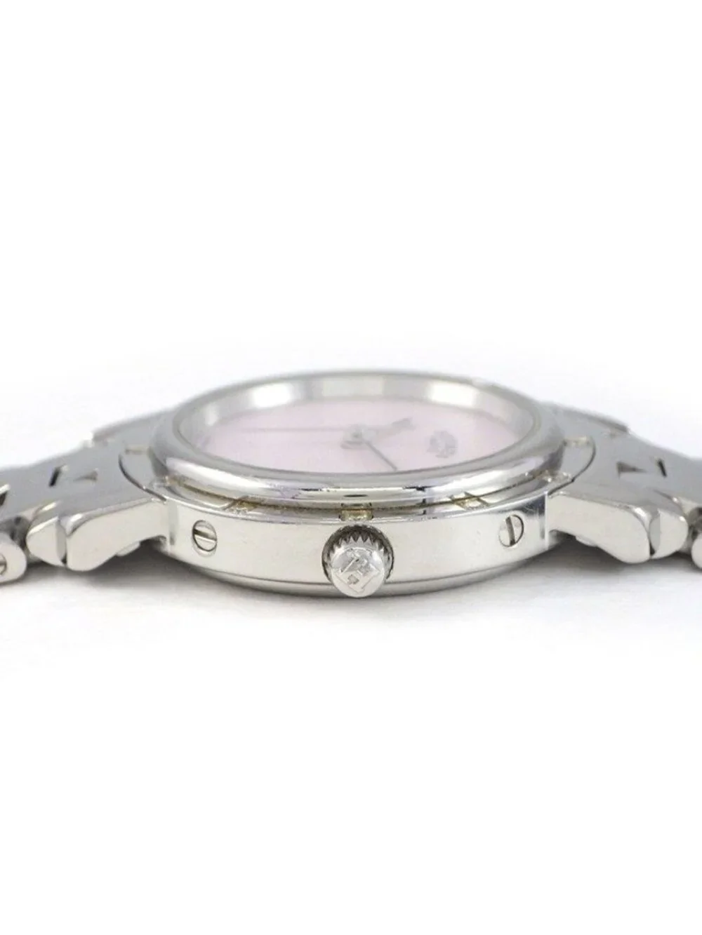 Hermes Watch Clipper Cles 12 Points Diamond Bezel Pink Shell Guilloche Dial SS